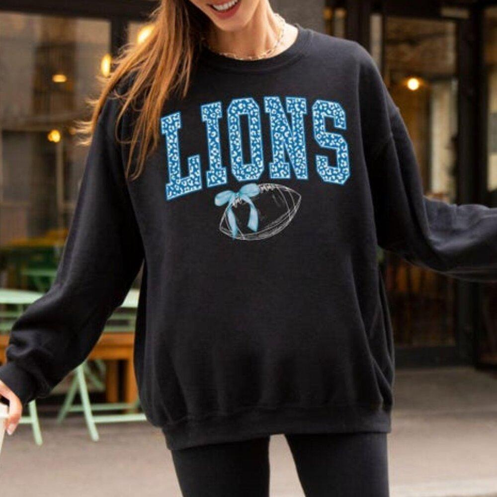 Detroit Lions Football Coquette Leopard Tailgate Graphic Crewneck Sweatshirt